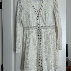 Bardot White Long Sleeve V-Neck Sundress